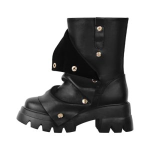 Women's Platform Punk Boots Slouch Fold Over Ankle Boots Pull On Ruched Boots
