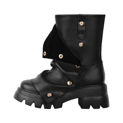 Women's Platform Punk Boots Slouch Fold Over Ankle Boots Pull On Ruched Boots