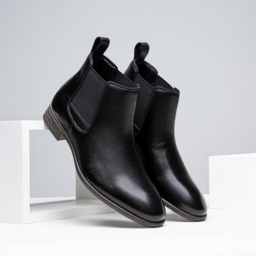 Men's Chelsea Boots Leather Lightweight Casual Chukka Ankle Boots Classic Elastic Dress Boots for Men