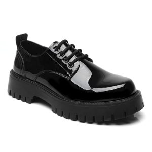 Men's Leather Platform Block Heel Oxfords Classic Round Toe Lace Up Lug Sole Soft Bottom Business Work Dress Shoes Non-Slip
