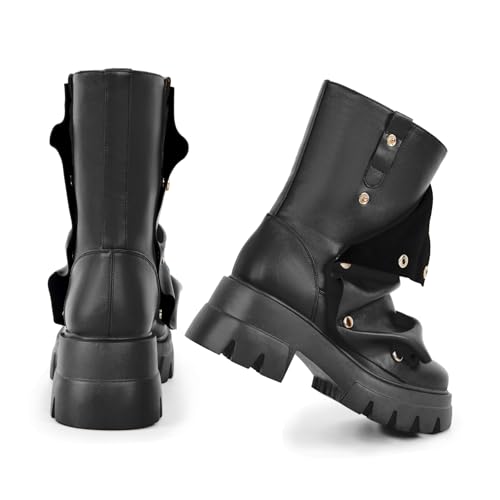 Women's Platform Punk Boots Slouch Fold Over Ankle Boots Pull On Ruched Boots