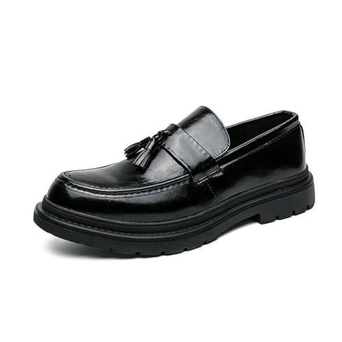 31g6oiGuw7L.jpg Men's Leather Tassel Platform Slip on Loafers Luxury Round Toe Lug Sole Non-Slip Dress Shoes Casual Low Block Heel Business Work