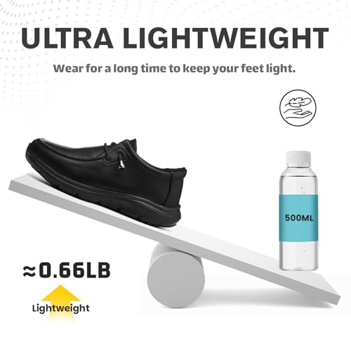 Leather Non-Slip Waterproof Work Shoes for Men Women Slip-Resistant Oil Slip-On Loafers for Chef Kitchen Restaurant Food Service