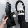 Men's Patent Leather Chunky Platform Penny Loafers with Metal Decoration Slip-On Lug Sole Dress Business Work Shoes Daily