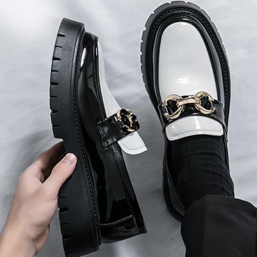 Men's Patent Leather Chunky Platform Penny Loafers with Metal Decoration Slip-On Lug Sole Dress Business Work Shoes Daily