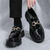Men's Patent Leather Chunky Platform Penny Loafers with Metal Decoration Slip-On Lug Sole Dress Business Work Shoes Daily