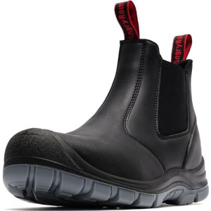 Steel Toe Slip on Work Boots for Men Waterproof Slip Resistant Fire Station Mechanic Boots Comfortable Construction Chelsea