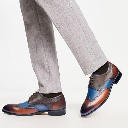 Jepsengord Men's Dress Shoes Wingtip Genuine Cowhide Leather Oxfords with Brogue Formal Business Wedding Derby Shoes