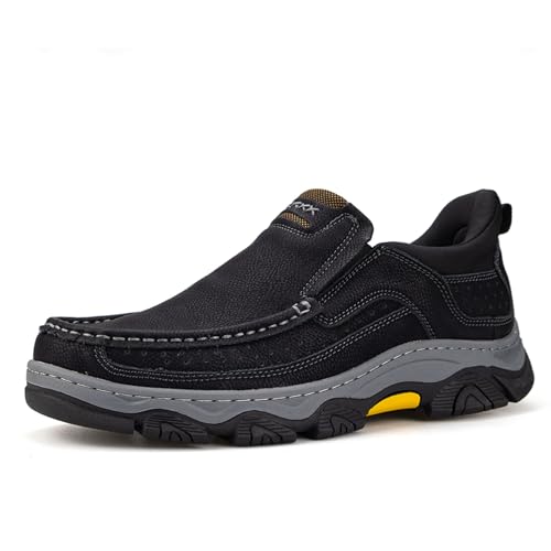 Men's Hands Free Slip On Walking Leather Loafers Slip-ins Work Office Dress Casual Outdoor Lightweight Cushioning Shoes