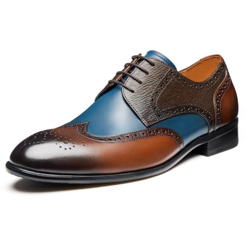 Jepsengord Men's Dress Shoes Wingtip Genuine Cowhide Leather Oxfords with Brogue Formal Business Wedding Derby Shoes