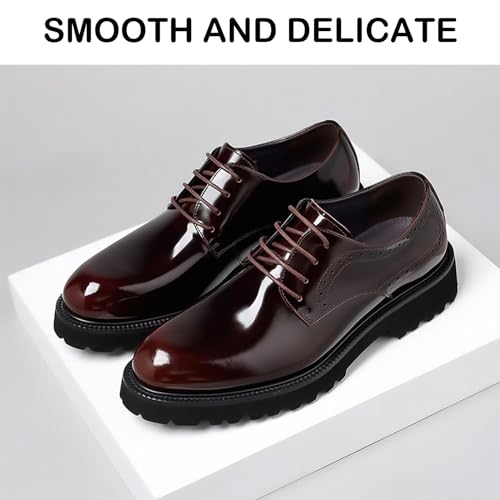 Men's Patent Leather Lace Up Platform Work Oxfords Round Toe Slip Resistant Low Top Lug Sole Brogues Dress Shoes Comfortable