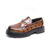 Men's Leather Printed Platform Slip-On Penny Loafers Fashion Round Toe Metal Decoration Non-Slip Lug Sole Business Dress Shoes