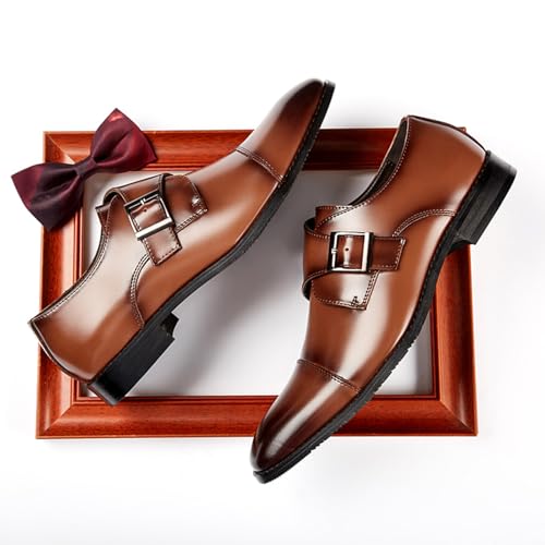Men's Genuine Leather Monk Strap Loafers Fashion Classic Cap Toe Low Top Slip On Dress Oxford Shoes Business Casual Office