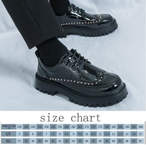 Men's Patent Leather Platform Dress Shoes Classic Round Toe Thick Lug Sole Lace Up Oxfords Comfort Block Heel Derby Business