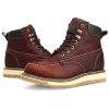 Moc Toe Work Boots for Men Waterproof Soft/Steel Toe Comfortable Full Grain Leather Non Slip Wedge Outsole Construction 6"