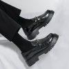 Men's Leather Printed Platform Slip-On Penny Loafers Fashion Round Toe Metal Decoration Non-Slip Lug Sole Business Dress Shoes