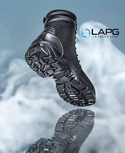 LAPG Men's Core 8" Side-Zip Tactical Work Boots, Lightweight and Durable Suede Leather Military Combat Boots for Hiking,
