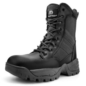 Men's Tactical Work Boots with Side Zipper – Lightweight Leather Military Style, Comfortable, Durable and Breathable for