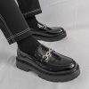 Men's Leather Printed Platform Slip-On Penny Loafers Fashion Round Toe Metal Decoration Non-Slip Lug Sole Business Dress Shoes