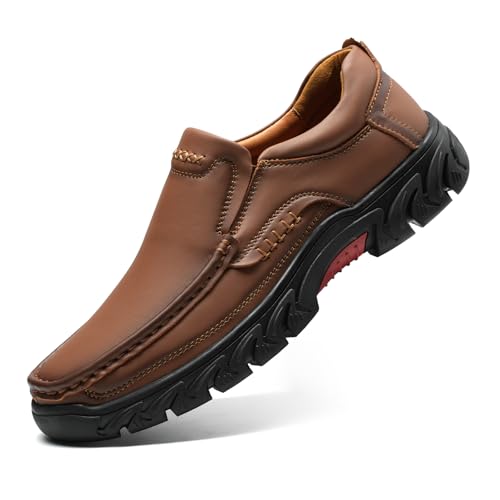 41IRNUfTKsL.jpg Mens Slip On Casual Loafers Classic Outdoor Leather Walking Hiking Dress Shoes Comfortable for Work Office Shoes