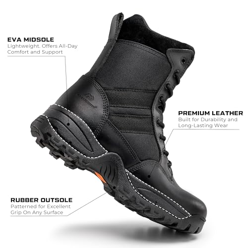 41LezHg6kTL.jpg Men's Tactical Work Boots with Side Zipper – Lightweight Leather Military Style, Comfortable, Durable and Breathable for