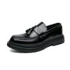 41MTJaVf3PL.jpg Men's Leather Tassel Platform Slip on Loafers Luxury Round Toe Lug Sole Non-Slip Dress Shoes Casual Low Block Heel Business Work