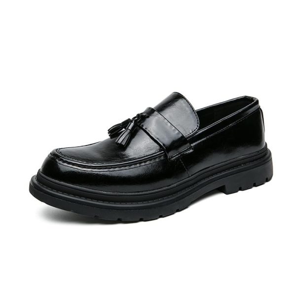 41MTJaVf3PL.jpg Men's Leather Tassel Platform Slip on Loafers Luxury Round Toe Lug Sole Non-Slip Dress Shoes Casual Low Block Heel Business Work