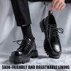 Men's Leather Platform Block Heel Oxfords Classic Round Toe Lace Up Lug Sole Soft Bottom Business Work Dress Shoes Non-Slip
