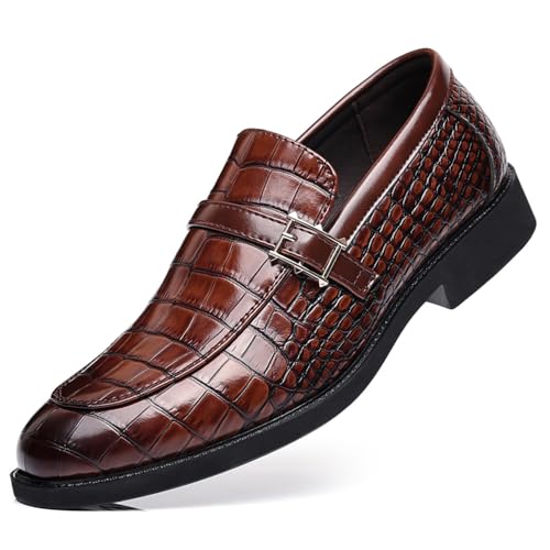 41P3Ud0nbL.jpg Men's Dress Crocodile Print Slip-on Classic Leather Loafers Casual Oxford Shoes