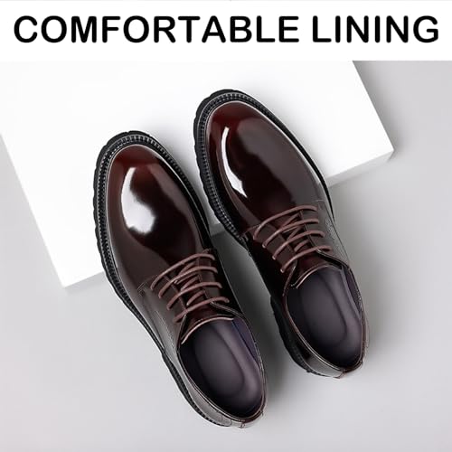 Men's Patent Leather Lace Up Platform Work Oxfords Round Toe Slip Resistant Low Top Lug Sole Brogues Dress Shoes Comfortable