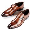 Men's Genuine Leather Monk Strap Loafers Fashion Classic Cap Toe Low Top Slip On Dress Oxford Shoes Business Casual Office