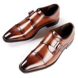 Men's Genuine Leather Monk Strap Loafers Fashion Classic Cap Toe Low Top Slip On Dress Oxford Shoes Business Casual Office