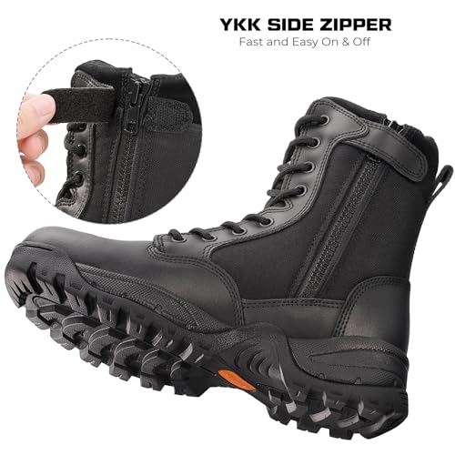 41QFXkbAq5L.jpg Men's Tactical Work Boots with Side Zipper – Lightweight Leather Military Style, Comfortable, Durable and Breathable for