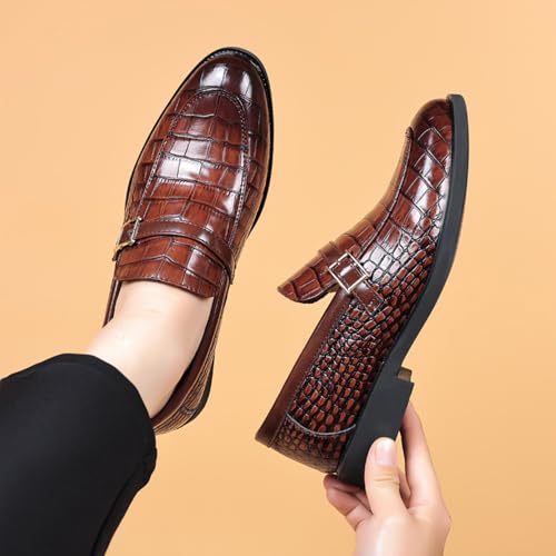 41TnDcaQinL.jpg Men's Dress Crocodile Print Slip-on Classic Leather Loafers Casual Oxford Shoes