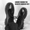 Men's Leather Platform Block Heel Oxfords Classic Round Toe Lace Up Lug Sole Soft Bottom Business Work Dress Shoes Non-Slip