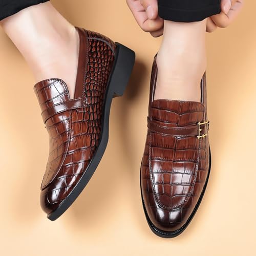 41UVRPuezL.jpg Men's Dress Crocodile Print Slip-on Classic Leather Loafers Casual Oxford Shoes