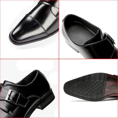 Men's Genuine Leather Monk Strap Loafers Fashion Classic Cap Toe Low Top Slip On Dress Oxford Shoes Business Casual Office