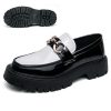 Men's Patent Leather Chunky Platform Penny Loafers with Metal Decoration Slip-On Lug Sole Dress Business Work Shoes Daily