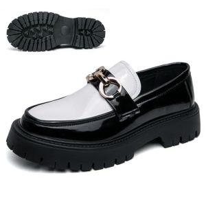 Men's Patent Leather Chunky Platform Penny Loafers with Metal Decoration Slip-On Lug Sole Dress Business Work Shoes Daily