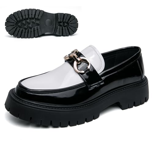 Men's Patent Leather Chunky Platform Penny Loafers with Metal Decoration Slip-On Lug Sole Dress Business Work Shoes Daily