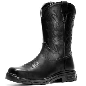 Cowboy Work Boots for Men Waterproof Square Toe Leather Western Boots Puncture Resistant Indestructable Steel Toe Safety Boots