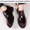 Men's Patent Leather Lace Up Platform Work Oxfords Round Toe Slip Resistant Low Top Lug Sole Brogues Dress Shoes Comfortable