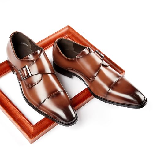 Men's Genuine Leather Monk Strap Loafers Fashion Classic Cap Toe Low Top Slip On Dress Oxford Shoes Business Casual Office