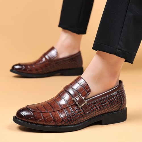 41lG8wA2lEL.jpg Men's Dress Crocodile Print Slip-on Classic Leather Loafers Casual Oxford Shoes