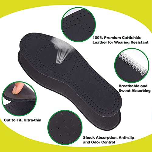 41lROjnQf3L.jpg Thin Leather Insoles for Men Black Leather Insoles for Boots Full Length Shoe Inserts for Dress Shoes Thin Shoe Liners for Odor