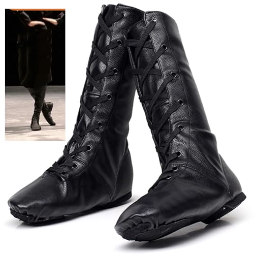 Jazz Shoes for Women Black Leather High Top Renaissance Boots for Men
