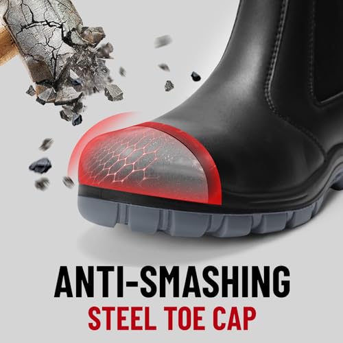 Steel Toe Slip on Work Boots for Men Waterproof Slip Resistant Fire Station Mechanic Boots Comfortable Construction Chelsea