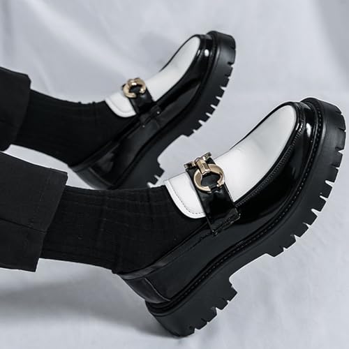 Men's Patent Leather Chunky Platform Penny Loafers with Metal Decoration Slip-On Lug Sole Dress Business Work Shoes Daily