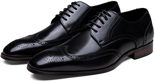 Men's Dress Shoes Leather Wingtip Formal Business Oxford Shoes Brogue Retro Derby Dress Shoes for Men