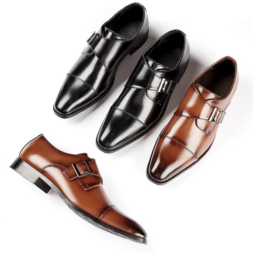 Men's Genuine Leather Monk Strap Loafers Fashion Classic Cap Toe Low Top Slip On Dress Oxford Shoes Business Casual Office